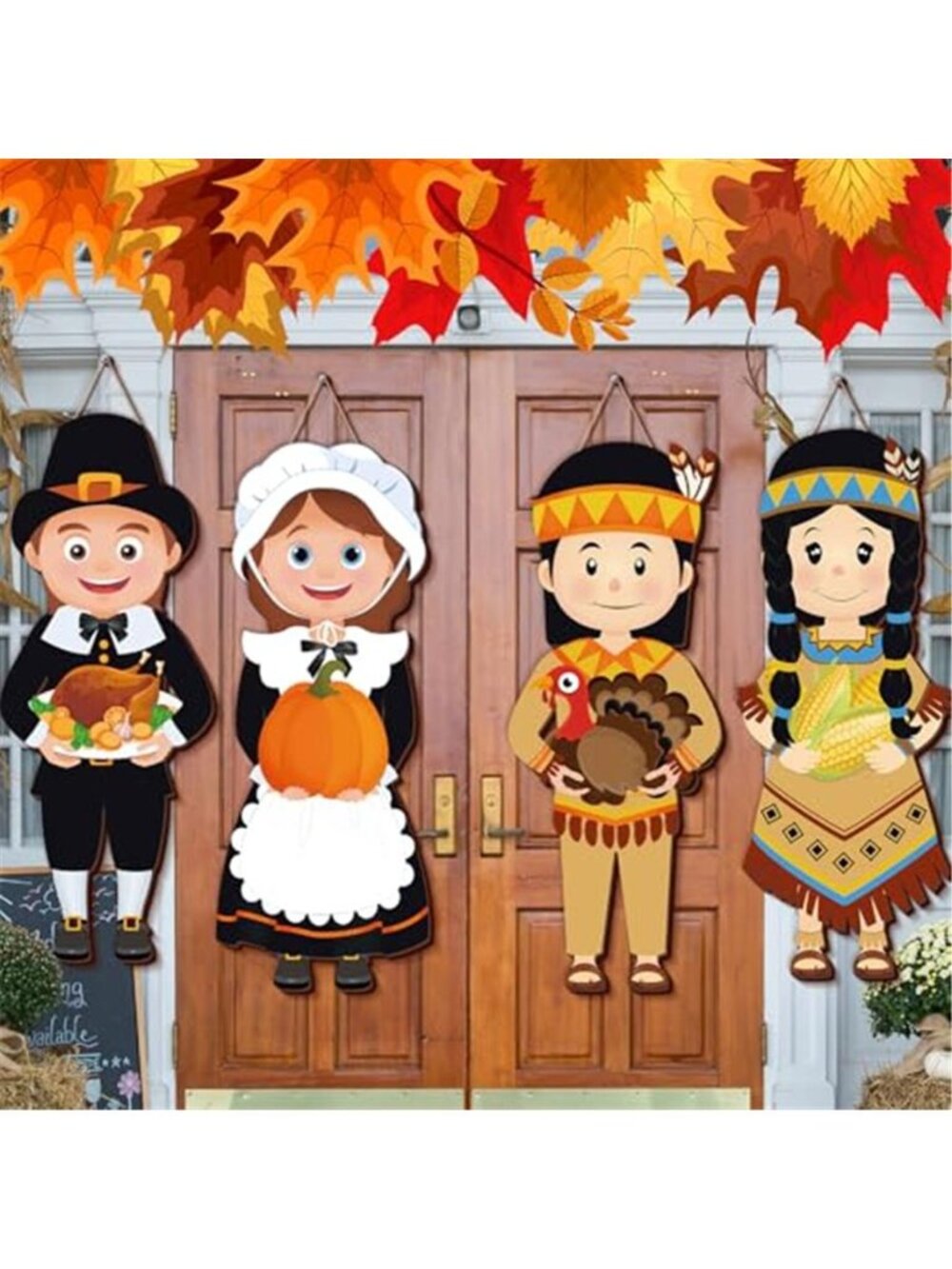 4 Pcs Thanksgiving Fall Pilgrim Boy and Girl Hanging Decoration